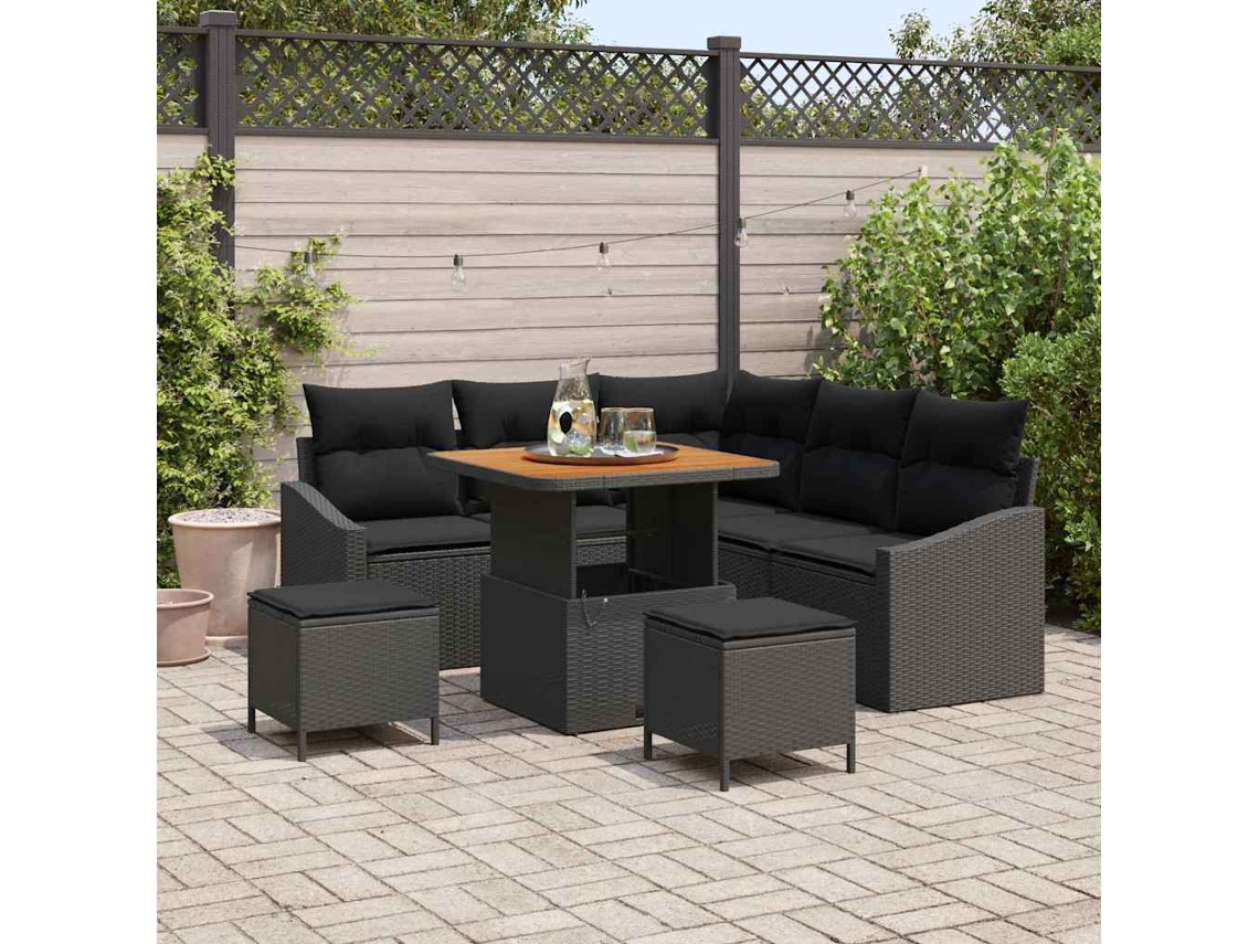 Vidaxl Conjunto De Sofá De Jardim 8 Unid. Preto Vime Pe