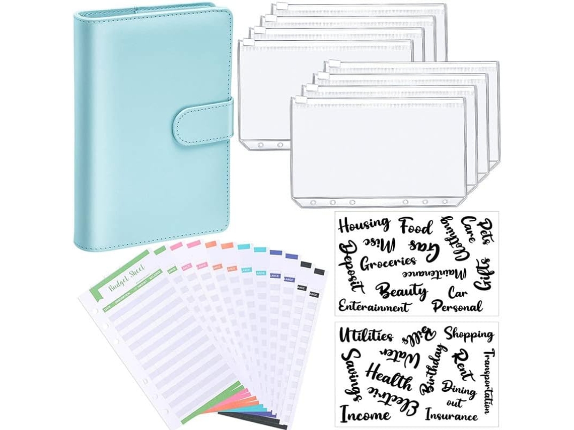 Pasta Para Caderno Em Couro Pu Com Capa De Planejador Financeiro E Bolsos Orçamento Pessoal, 6-furos, Zíper