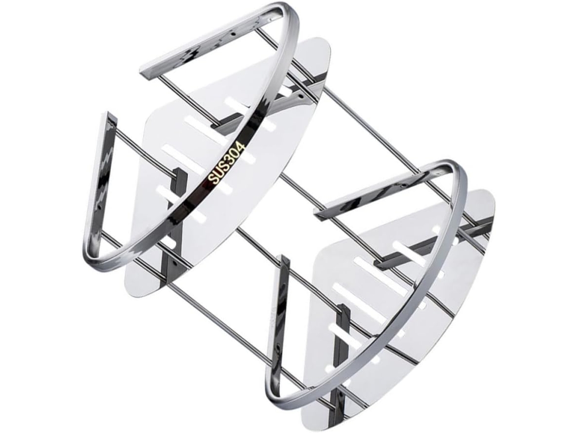 Prateleira De Armazenamento Triangular Tehaux Em Aço Inoxidável, Prateleira De Canto Camada Dupla, Prata, Para Banheiro