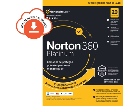 Software NORTON 360 Platinum 75GB (10 Dispositivos - 1 Ano - Smartphone, PC e Tablet - Formato Digital)