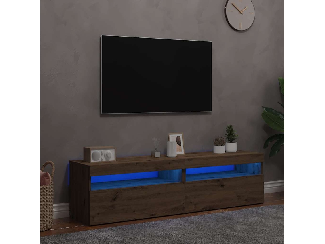 Vidaxl Móvel Tv C/ Luzes Led 2pcs Derivados Madeira Carvalho Artisiano