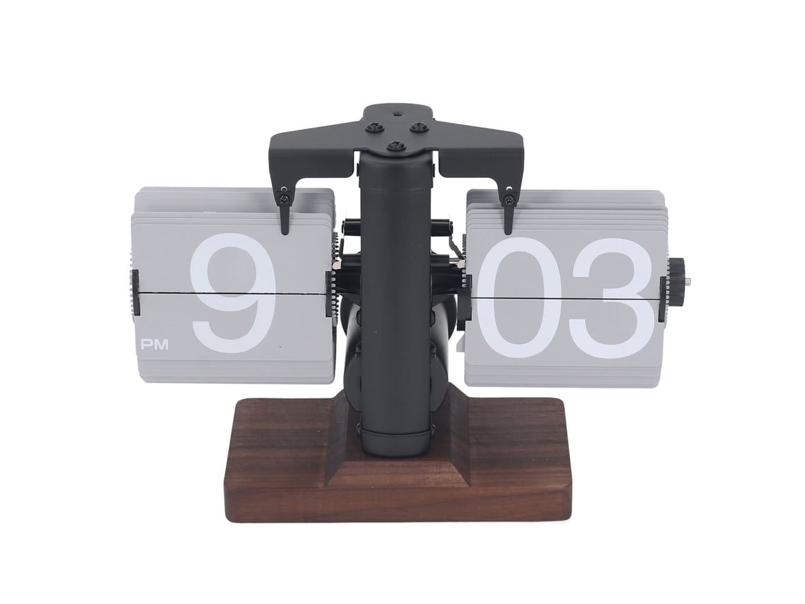 Relógio de mesa flip mecânico retro 12h bateria base de madeira para sala de estar escritório S/MARCA