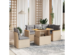 Vidaxl 6 Pcs Conjunto De Sofás P/ Jardim Com Almofadões Vime Pe Bege