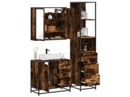 Vidaxl 3 Pcs Conjunto De Móveis Wc Madeira Processada Carvalho Fumado