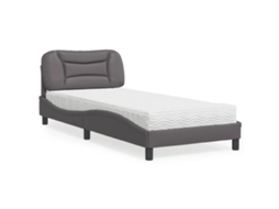 Vidaxl Cama Com Colchão Hvar 90x190 Cm Couro Artificial Cinzento