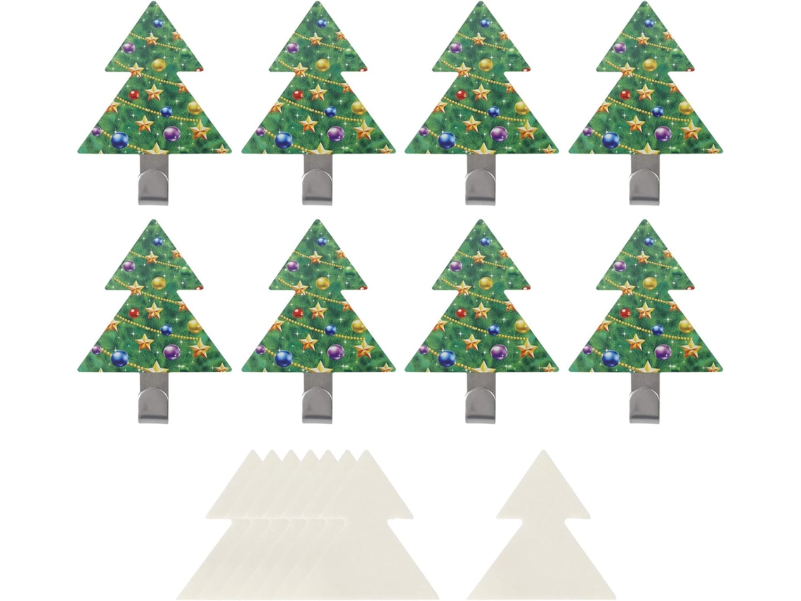 Conjunto De 8-ganchos Autoadesivos Aço Inoxidável Para Árvore Natal, Fixação Na Parede, Sem Furos Ou Necessidade De