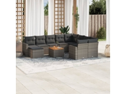 Vidaxl 11 Pcs Conjunto Sofás De Jardim C/ Almofadões Vime Pe Cinzento