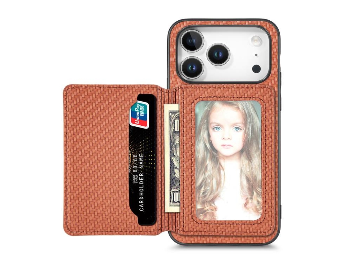 Capa Para Iphone 17 Pro - Fibra De Carbono Com Porta-cartões Magnético E Proteção Rfid.