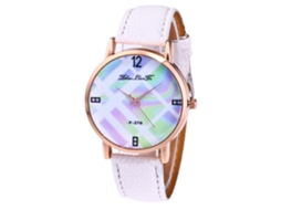 Relógio de quartzo unissex Zhoulianfa, moderno e casual, com pulseira de couro branca.
