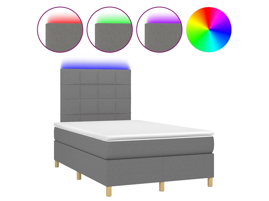 Cama Box Spring com Colchão e Led 120x190 cm Tecido Cinza Escuro MAISON EXCLUSIVE