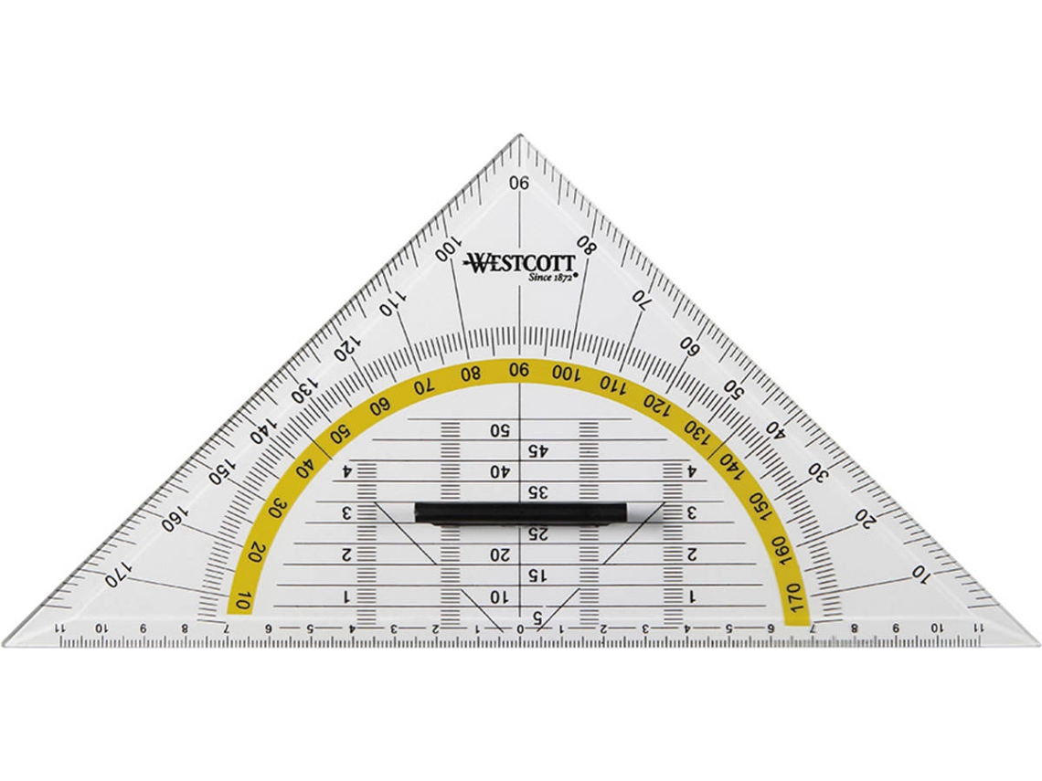 Esquadro WESTCOTT Geométrico com Pega removível 45°/45° Hipotenusa de 22 cm (Transparente)