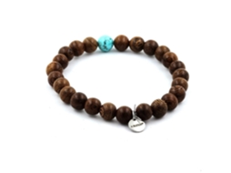 Pulseira De Contas De Madeira + Turquesa 8 Mm