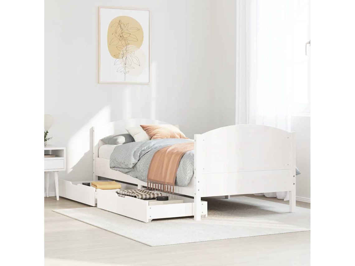 Vidaxl Cama Sem Colchão 90x190 Cm Madeira De Pinho Maciça Branco