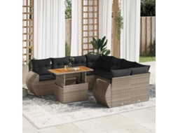 Vidaxl 9 Pcs Conjunto Sofás P/ Jardim Com Almofadões Vime Pe Cinzento