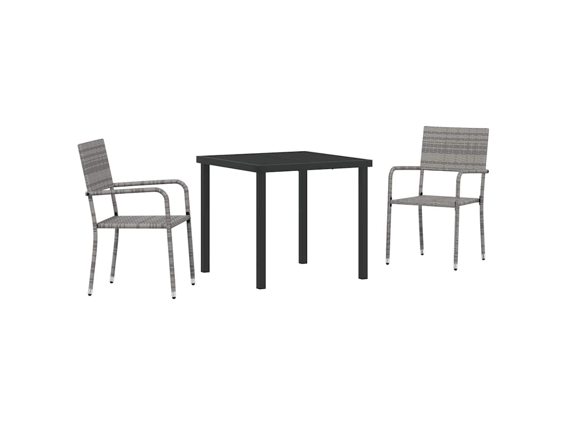 Conjunto de Jantar para Jardim 3 Pcs - Móveis de Jardim para Refeição Cinzeto Vime Pe HARLANV1