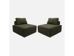 Sofá Modular Em Veludo Canelado, 2 Lugares, Verde Escuro