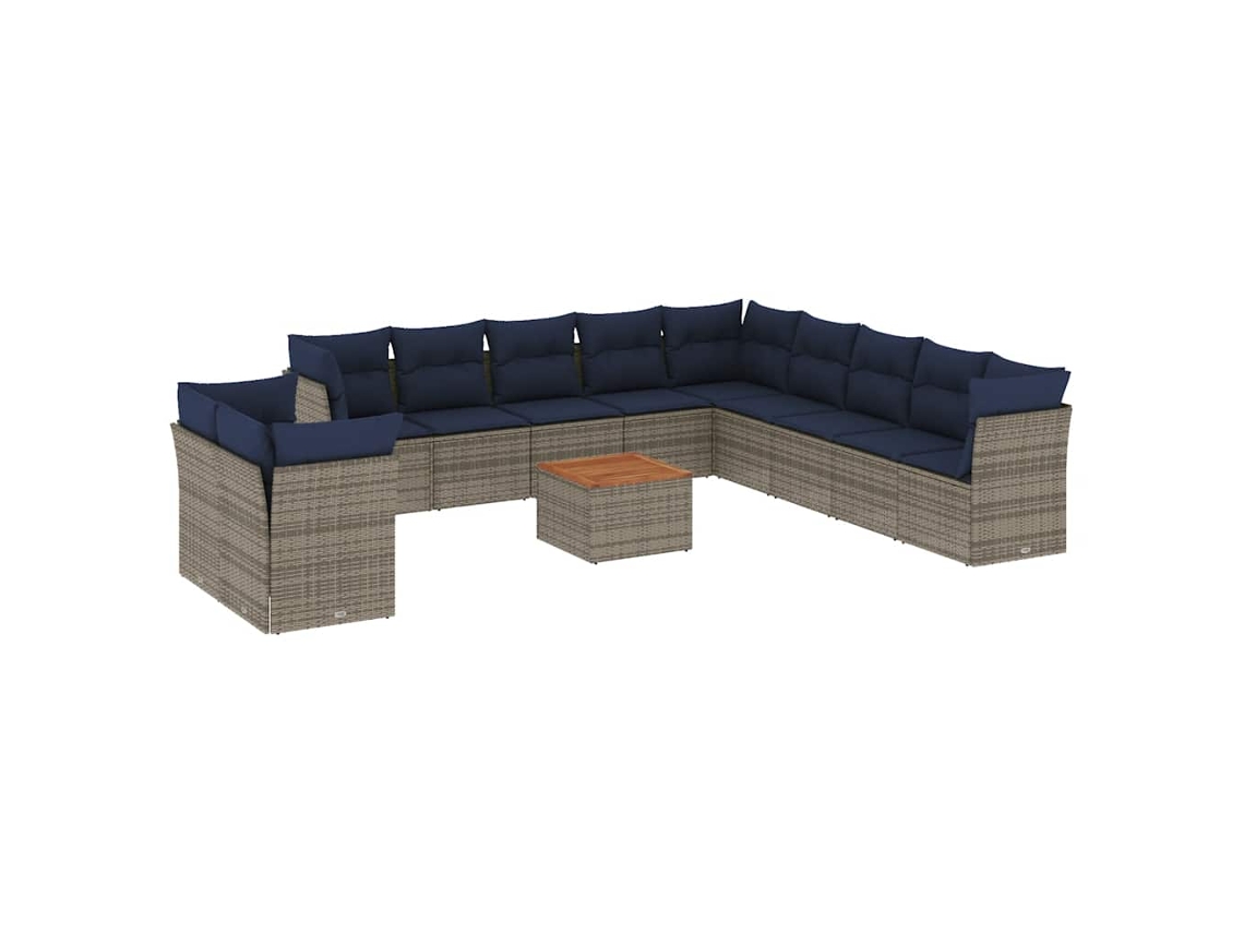Conjunto de 12 sofás para jardim com almofadões Vime Pe Cinzento MAISON EXCLUSIVE (90x200 cm)