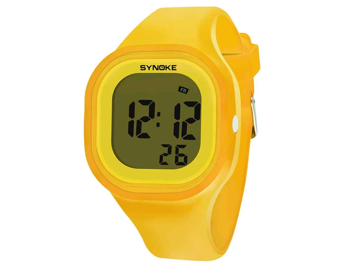 Relógio Digital Feminino, Material de Silicone À Prova D'água, Multifuncional com Despertador. MDUG (amarelo)