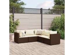 Vidaxl 5 Pcs Conjunto Lounge Jardim C/ Almofadões Vime Pe Castanho