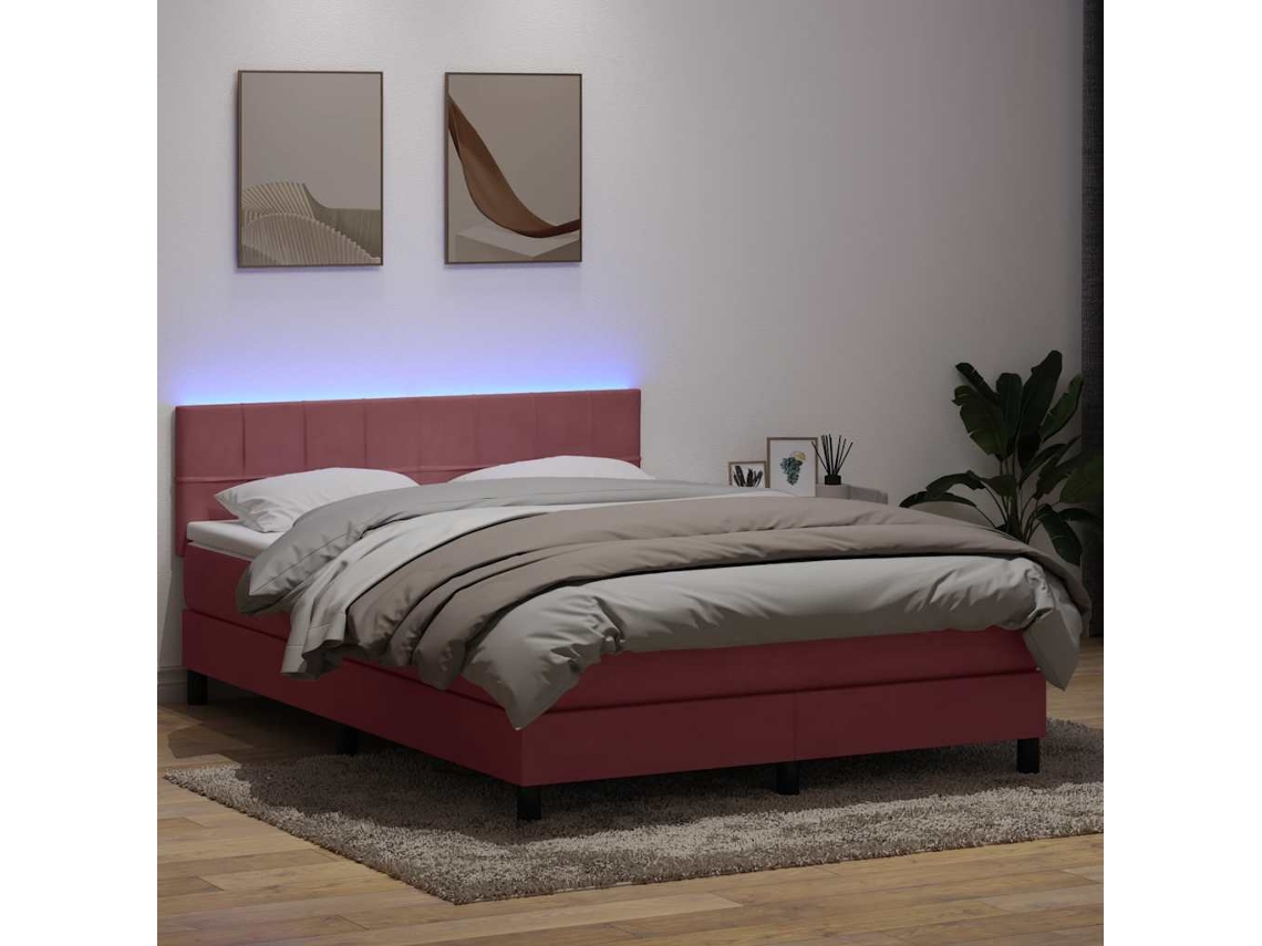 Vidaxl Cama Box Spring C/ Colchão E Led 160x210 Cm Veludo Rosa