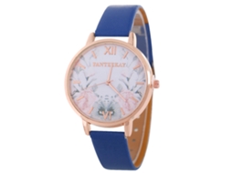 Relógio de Pulso Feminino Zhoulianfa de Quartzo com Pulseira de Couro Pu Azul Royal