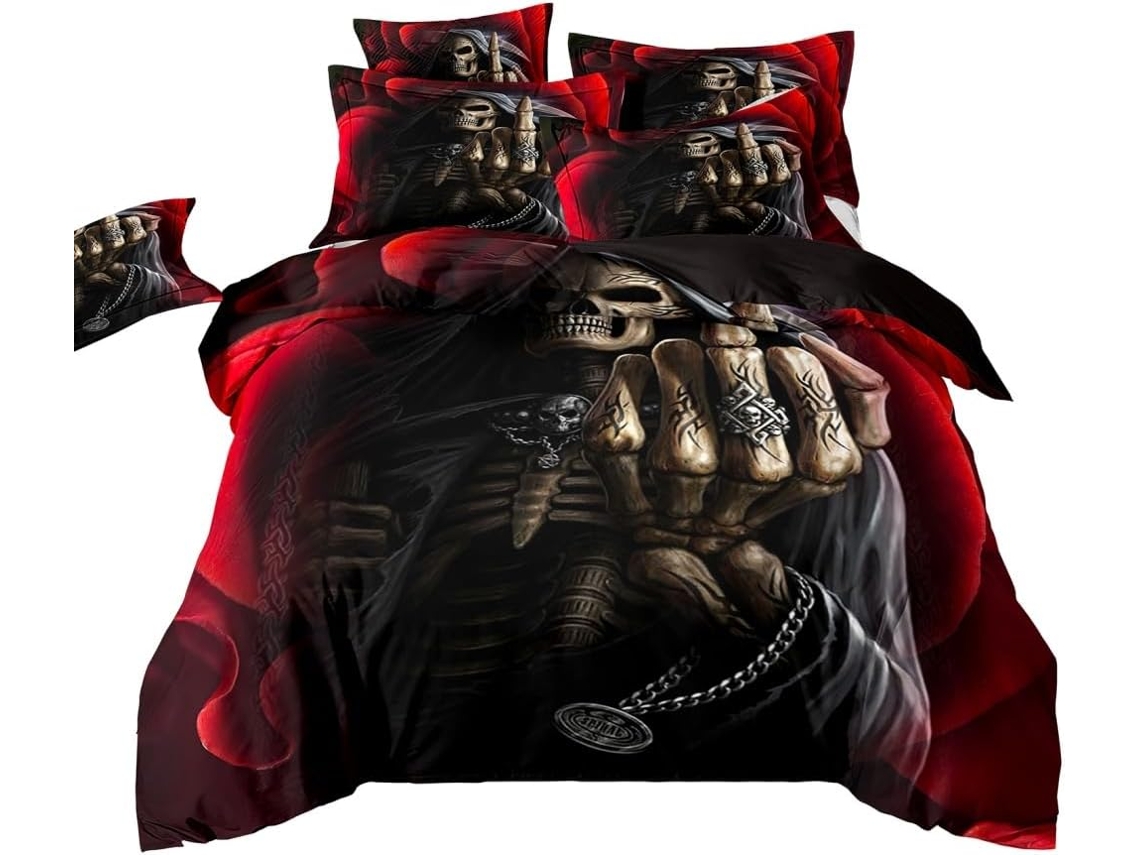 Capa de Edredom Caveira Gótica Microfibra com Fronha 220x240 Cm S/MARCA