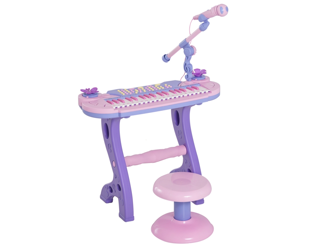 Piano Infantil Rosa 37 Teclas Eletrônicas, Microfone, Luzes, Banquinho, 22 Músicas, Entrada Usb para Crianças Acima de 3 Anos. Ge