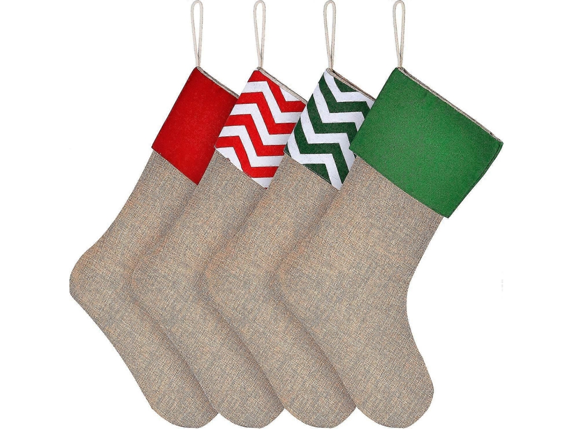 Pacote Com 4 Meias De Natal De Juta Para Pendurar Na Lareira. Meias Decorativas. Loja Olysi