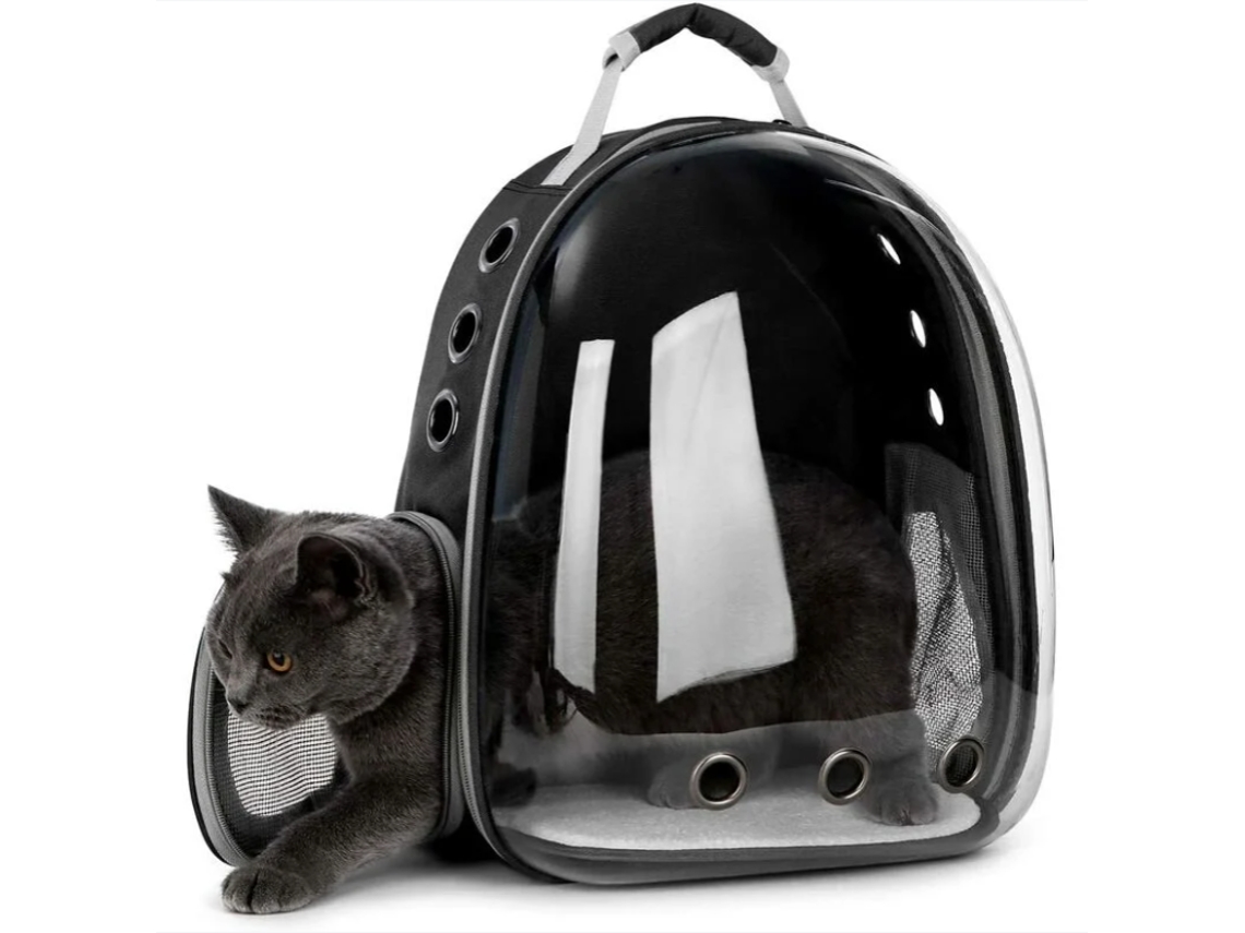 Mochila para Cães e Gatos, Respirável, Transparente, Preta AQUAFORGE