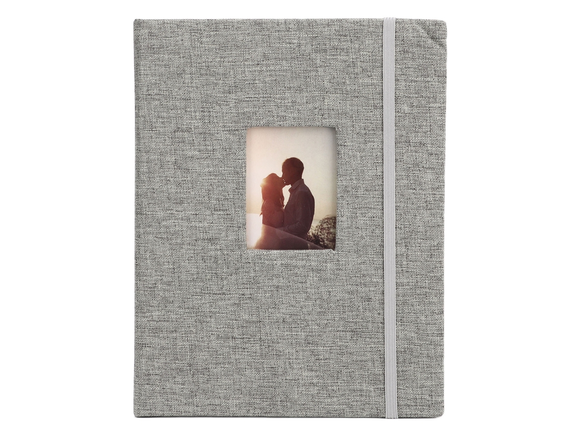 Mini álbum de fotos de 3 polegadas (7,6 cm) com capa de algodão e vime trançado, 208 bolsos para cartões e ingressos, cinza.
