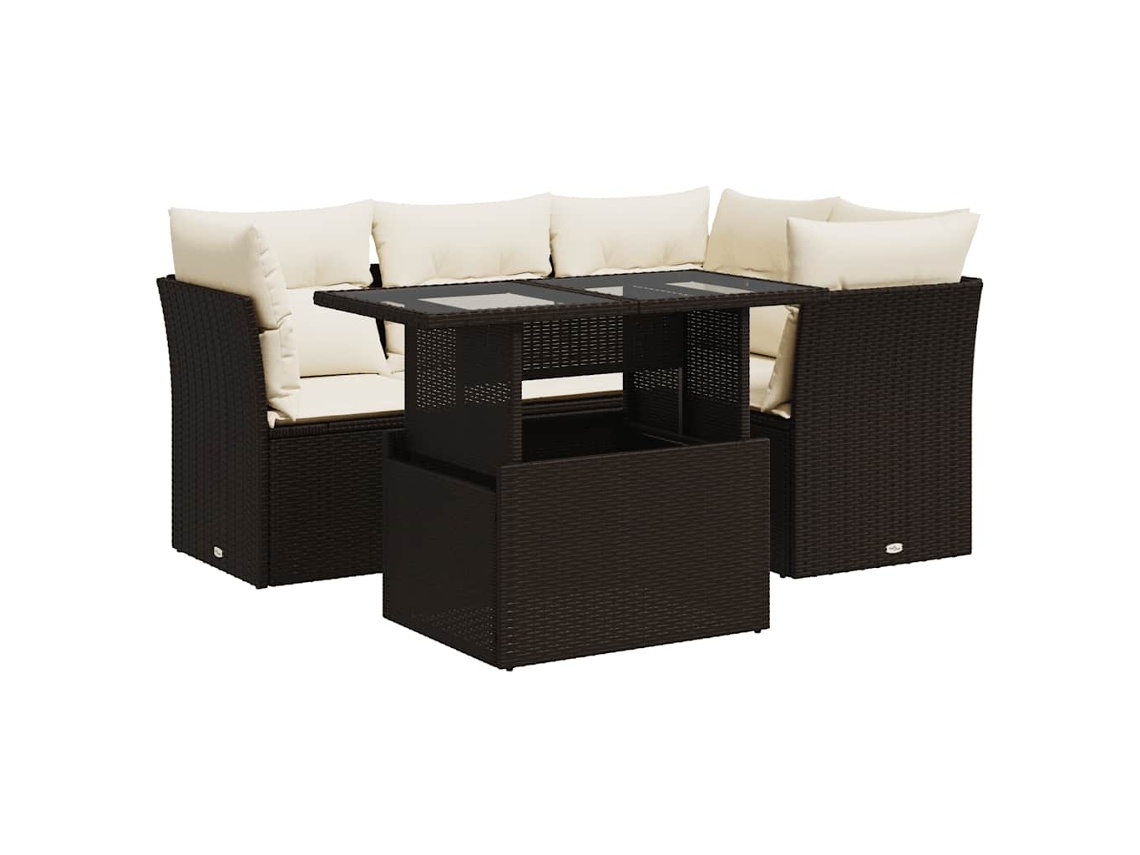 Conjunto 5 de sofás de jardim VIDAXL Marrom Rattan / Vime(100 x 55 x 73 cm)