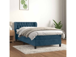 Vidaxl Cama Com Molas/colchão 90x200 Cm Veludo Azul-escuro