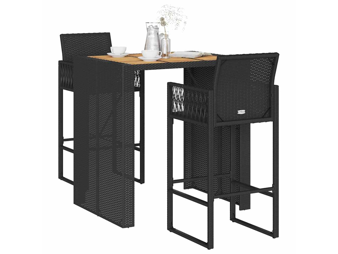 Vidaxl 3 Pcs Conj. De Bar Jardim Sem Almofadões Vime Pe/acácia Preto
