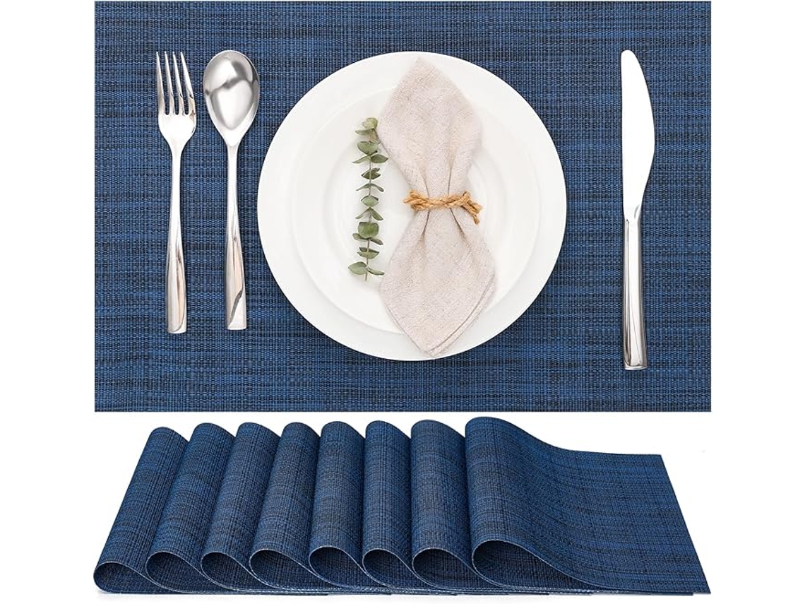 Jogos Americanos Laváveis Conjunto De 8 - Trançados - Antiderrapantes, Resistentes Ao Calor - 30x43,5cm (azul2)