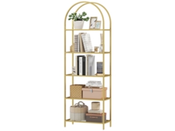 Estante Arqueada De Vidro Com 5 Andares Sala E Escritório, 60x30x175cm, Acabamento Dourado