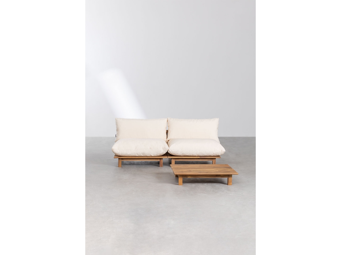 SKLUM Sofá Modular Reclinável de 2 Peças com Mesa de Centro Brina Madeira de Acácia Beige Creme