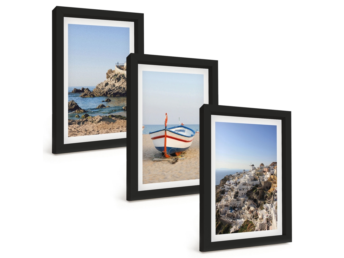 Composição De Quadros Vistas Da Grécia Com Barcos E Casas Espelharte (3 Peças 20x30 Cm)