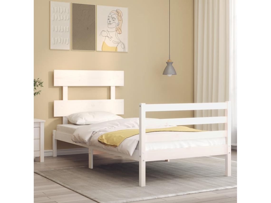 Estrutura Cama De Solteiro C/ Cabeceira Madeira Maciça Branco