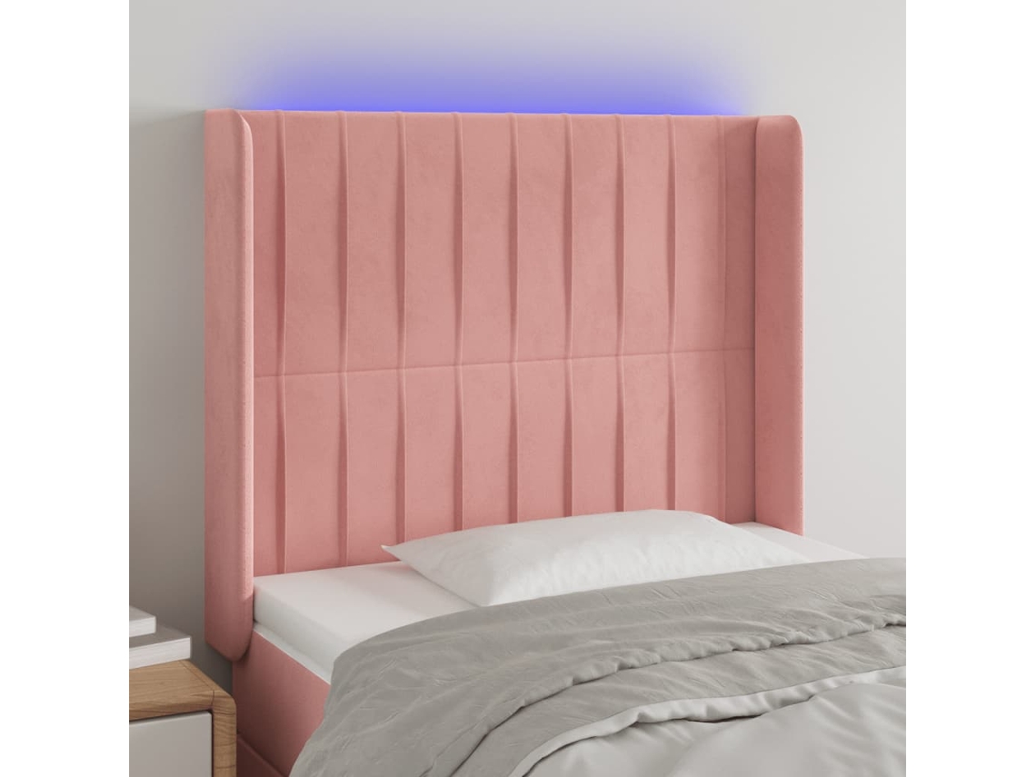Vidaxl Cabeceira De Cama C/ Luzes Led Veludo 83x16x118/128 Cm Rosa