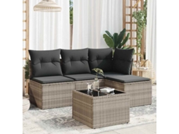 Vidaxl 5 Pcs Conj. Sofás Jardim C/ Almofadões Vime Pe Cinzento-claro