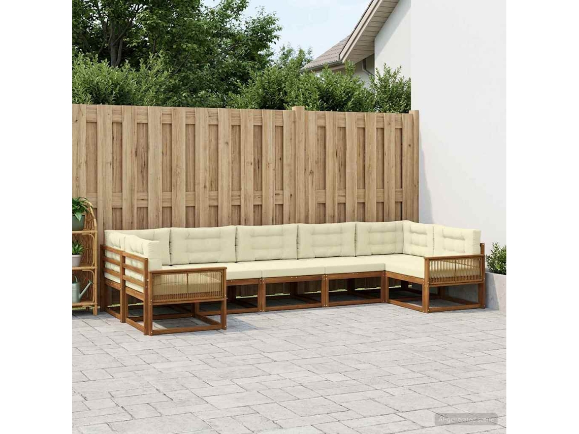 Vidaxl Conjunto De Sofás Para Exterior 7 Unid. Natural E Creme