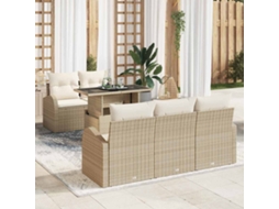 Vidaxl Conjunto De Sofá De Jardim Com Almofada 6 Pcs Bege Vime Pe
