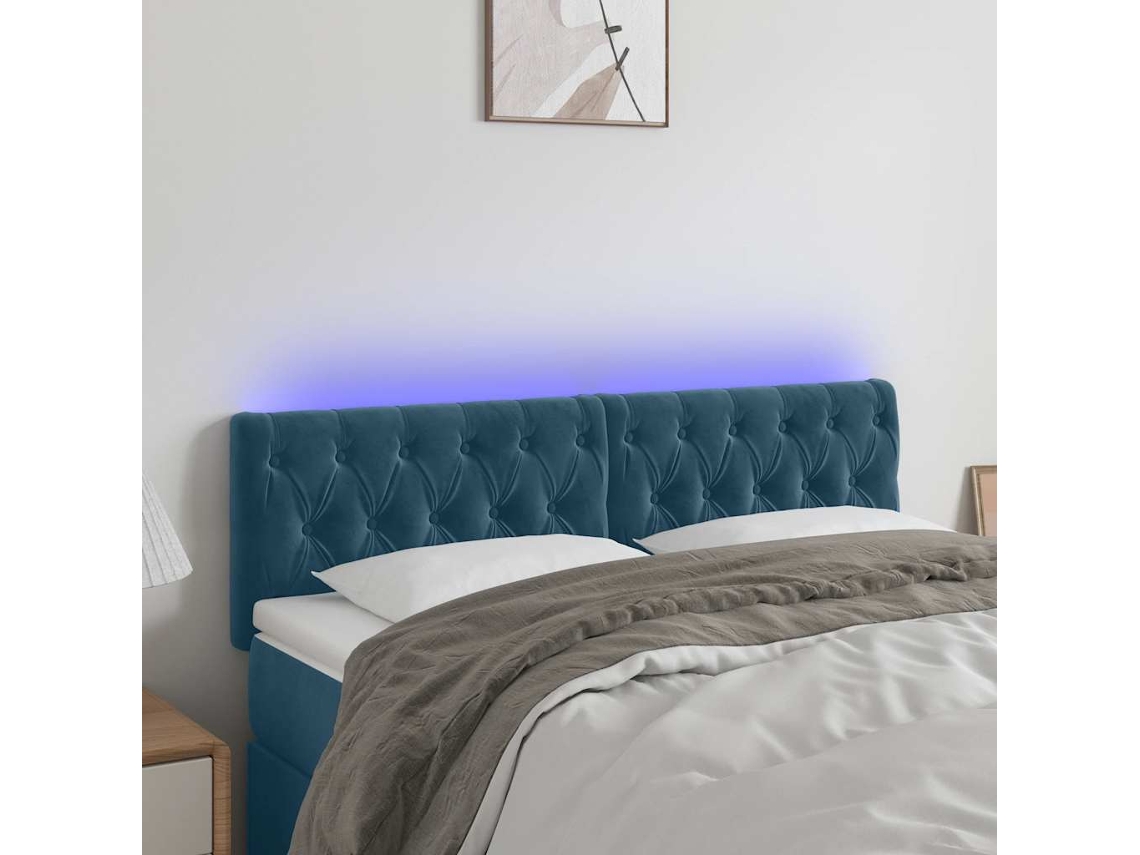 Vidaxl Cabeceira De Cama C/ Luzes Led Veludo 144x7x78/88cm Azul-escuro