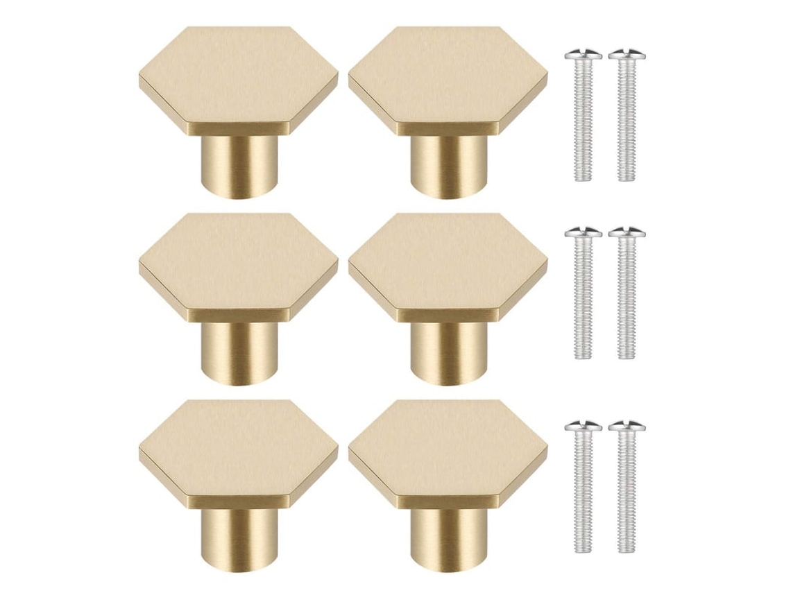 2026-6 Manejos De Latón Hexagonal Para Armarios, Cajones Y Puertas De Muebles, Knobs De Gabinete