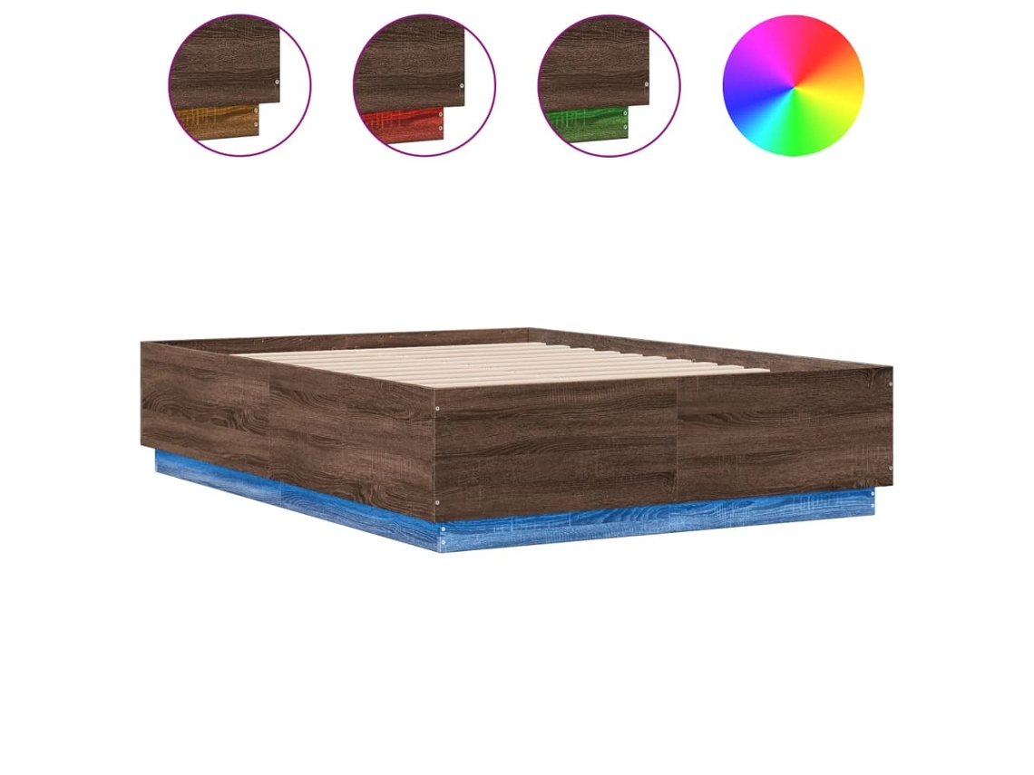 Estrutura Cama com Luzes Led Derivados Madeira Carvalho Castanho MAISON EXCLUSIVE