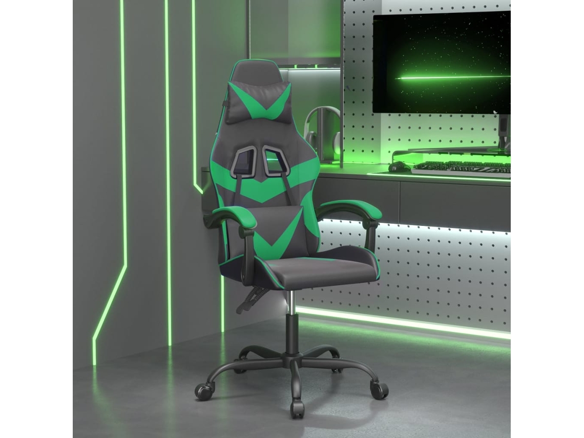 Vidaxl Cadeira Gaming Giratória Couro Artificial Preto E Verde