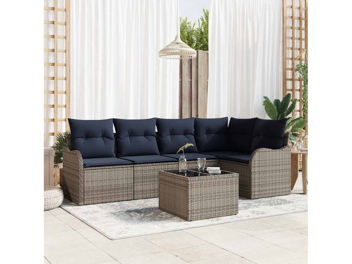 Vidaxl Conjunto De Sofá De Jardim Cinzeto Vime Pe