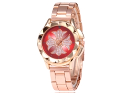 Relógio de pulso unissex em aço com pulseira redonda e mostrador vazado para casais (vermelho)