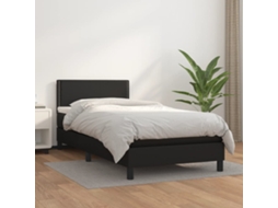 Cama Com Molas/colchão 90x200 Cm Couro Artificial Preto