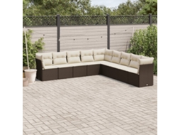 Vidaxl 9 Pcs Conjunto Sofás P/ Jardim C/ Almofadões Vime Pe Castanho